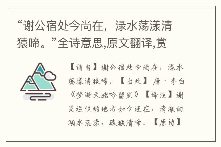 “谢公宿处今尚在，渌水荡漾清猿啼。”全诗意思,原文翻译,赏析