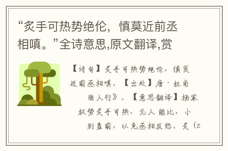 “炙手可热势绝伦，慎莫近前丞相嗔。”全诗意思,原文翻译,赏析