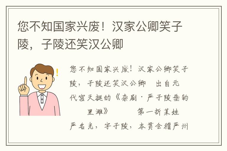 您不知国家兴废！汉家公卿笑子陵，子陵还笑汉公卿