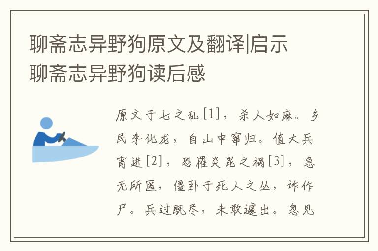 聊斋志异野狗原文及翻译|启示 聊斋志异野狗读后感