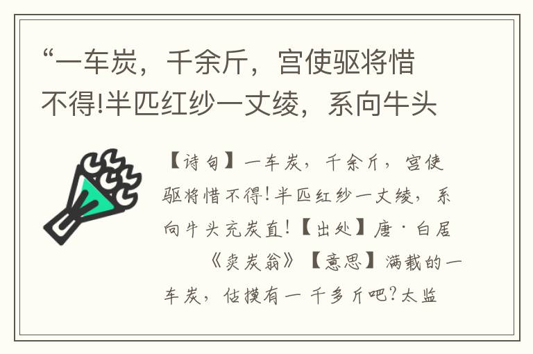 “一车炭，千余斤，宫使驱将惜不得!半匹红纱一丈绫，系向牛头充炭直!”全诗意思,原文翻译,赏析