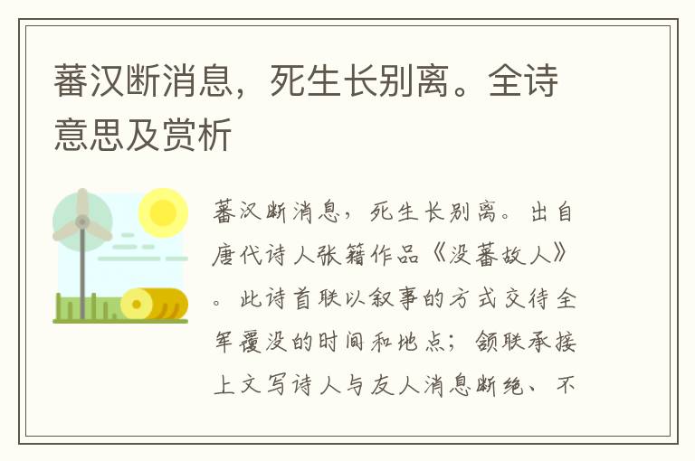 蕃漢斷消息，死生長別離。全詩意思及賞析