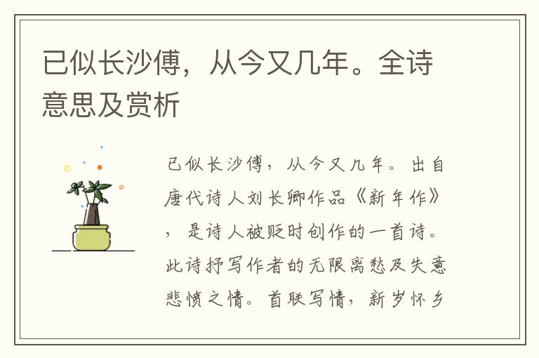 已似长沙傅，从今又几年。全诗意思及赏析