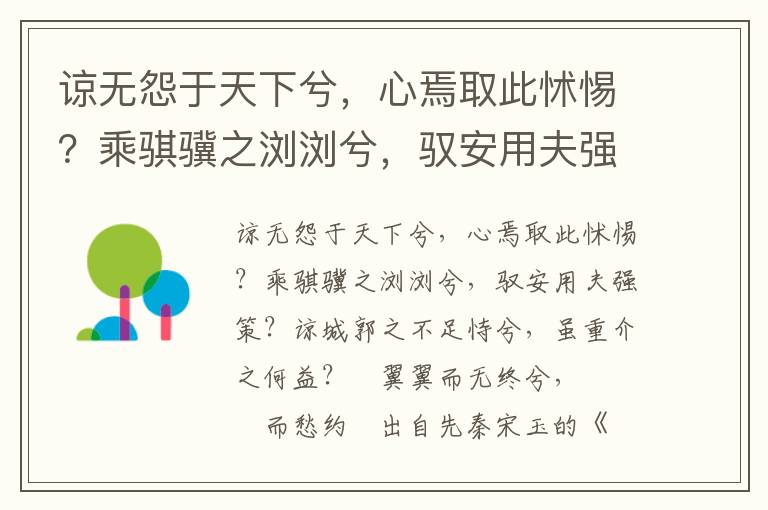 谅无怨于天下兮，心焉取此怵惕？乘骐骥之浏浏兮，驭安用夫强策？谅城郭之不足恃兮，虽重介之何益？邅翼翼而无终兮，忳惛惛而愁约