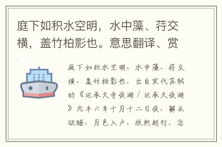 庭下如積水空明，水中藻、荇交橫，蓋竹柏影也。意思翻譯、賞析